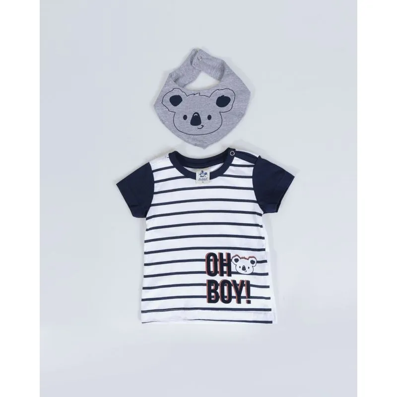 Camiseta Bebê Manga Curta Com Babador Bandana Estampa Coala Branca P