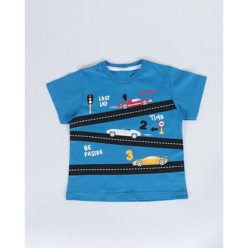 Camiseta Bebê Manga Curta Estampa Carros Azul 2