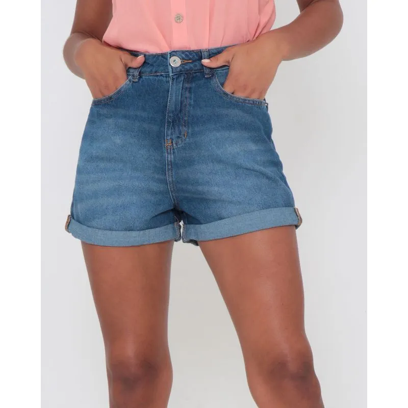 Bermuda Jeans Feminina Com Barra Dobrada Azul 42