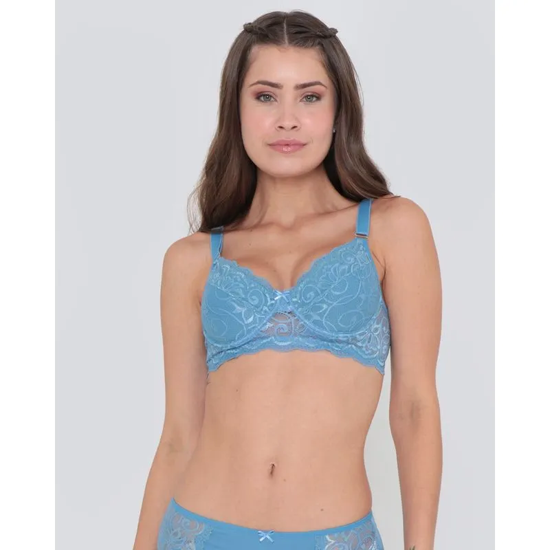 Sutiã Feminino Base Avulso Sem Bojo Rendado Azul 44