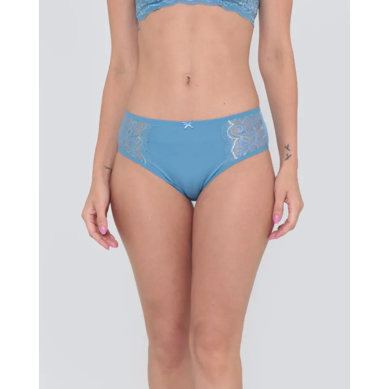 Calcinha Biquíni Alta Com Renda Azul M