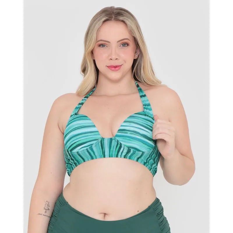 Biquíni Top Avulso Plus Size Bojo Listrado Verde 46