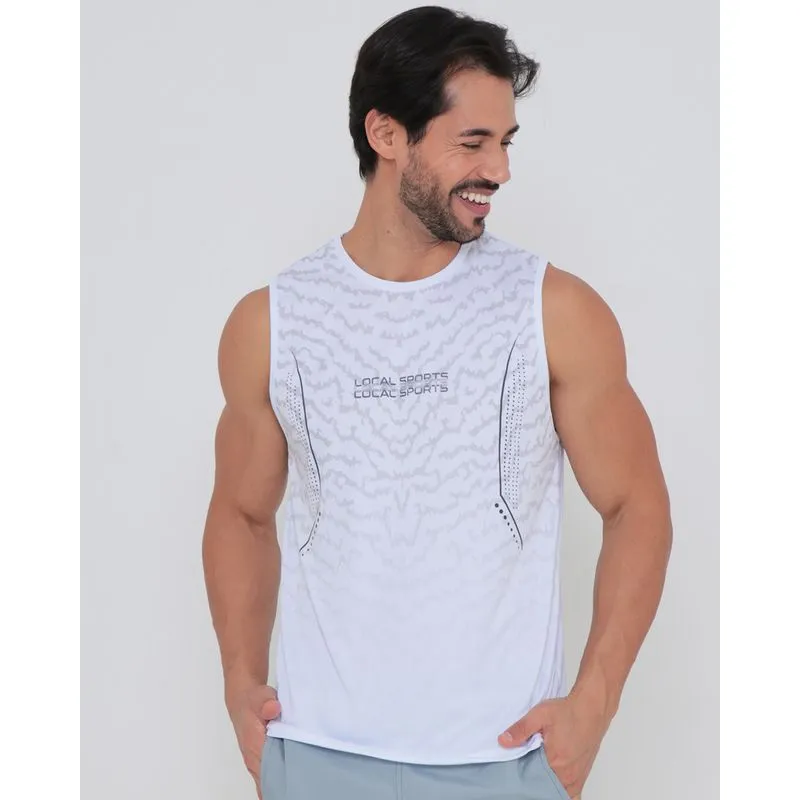 Regata Masculina Esportiva Estampada Branca GG