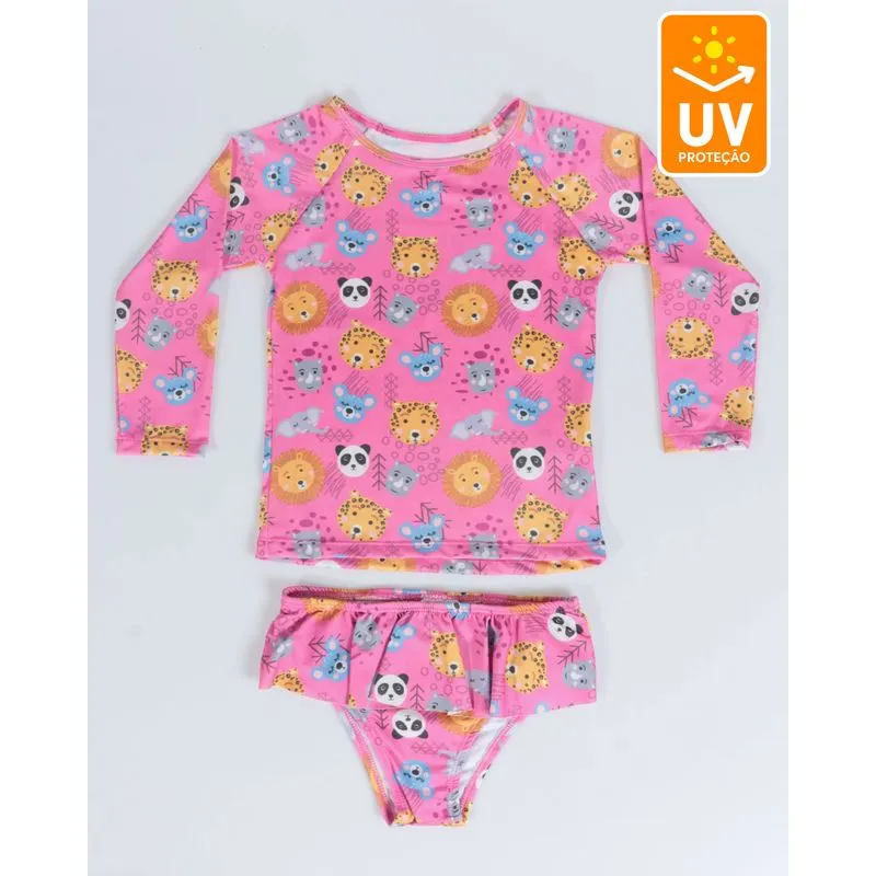 Conjunto Infantil Praia Proteção UV 50 Rosa 8