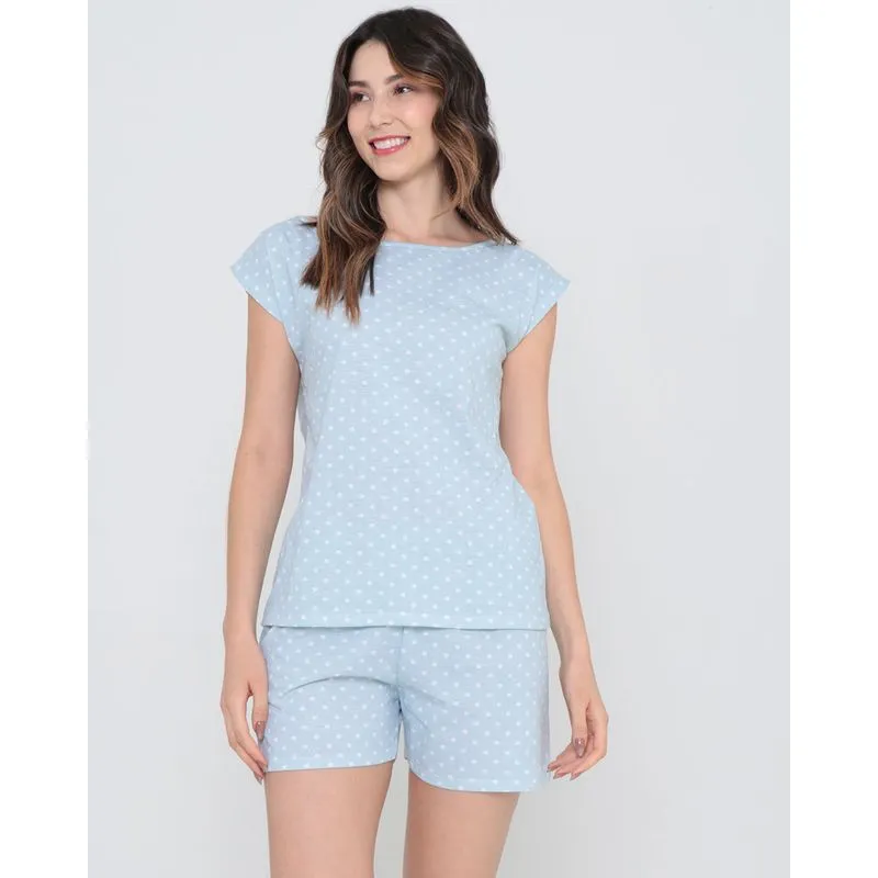 Pijama Feminino Curto Estampa Poá Verde P