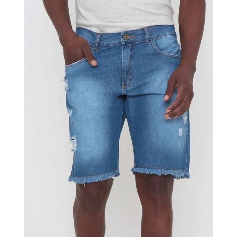 Bermuda Jeans Masculina Destroyed Azul 36