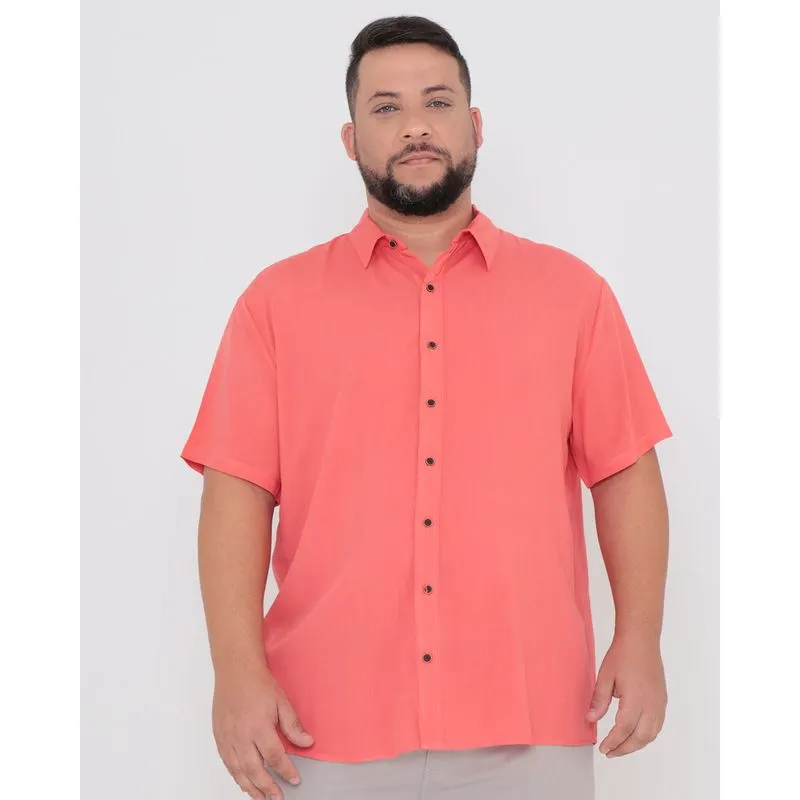 Camisa Masculina Plus Size Manga Curta Lisa Coral G1