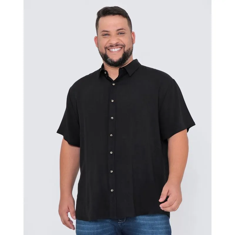 Camisa Masculina Plus Size Manga Curta Lisa Preta G3