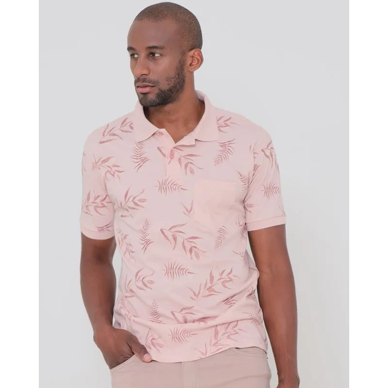 Polo Masculina Com Bolso Estampada Rosa Claro M