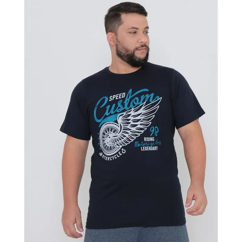 Camiseta Plus Size Manga Curta Azul Marinho G1