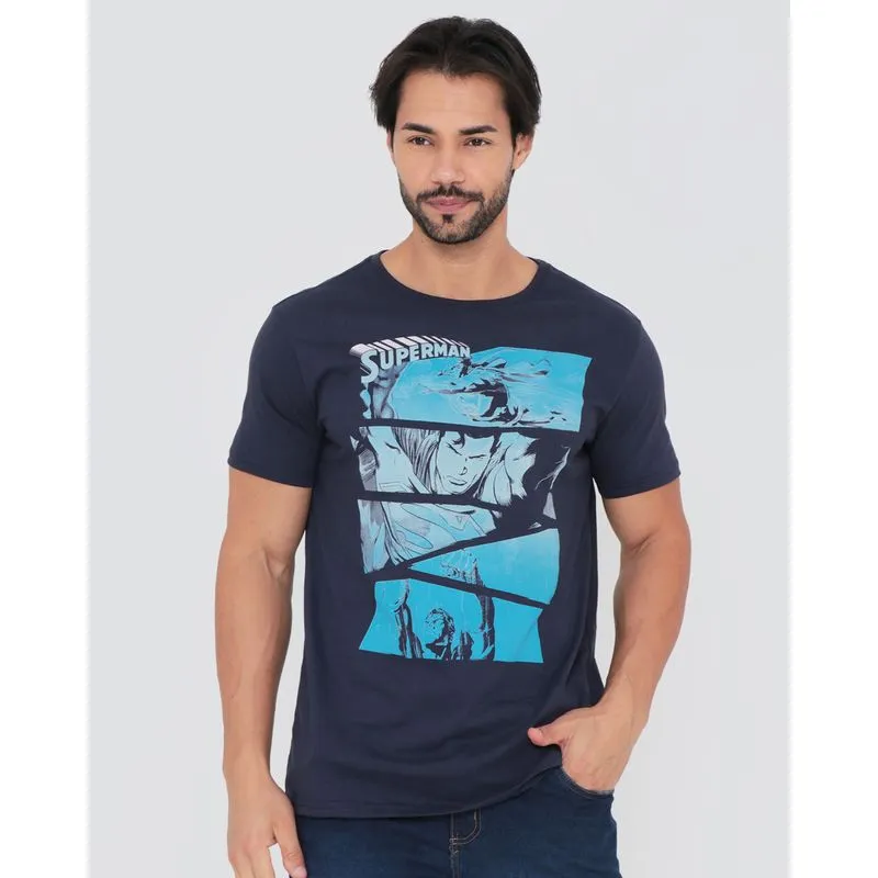 Camiseta Estampa Super Homem Liga da Justiça Azul Marinho M