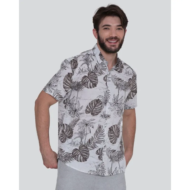 Camisa Masculina Viscose Estampa Floral Branco M