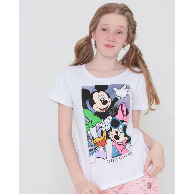 Blusa Juvenil Estampa Mickey Disney Branca 10