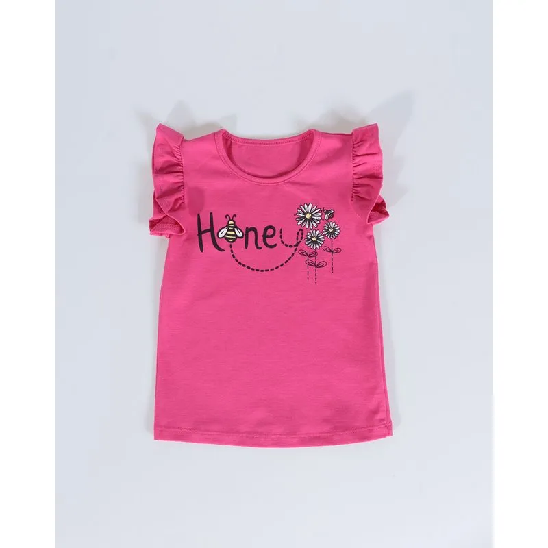 Blusa Bebê Manga Babados Estampa Abelha Rosa Pink 1