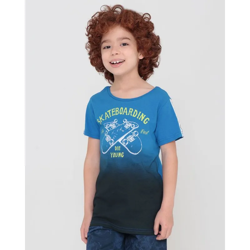 Camiseta Infantil Manga Curta Estampa Skate Degrade Azul 8