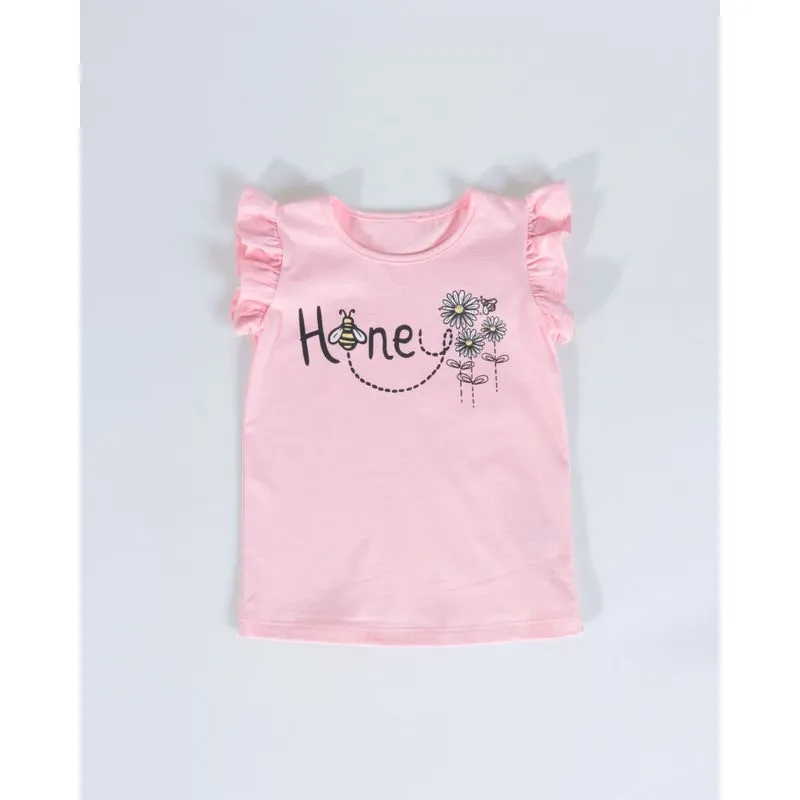 Blusa Bebê Manga Babados Estampa Abelha Rosa Claro 1