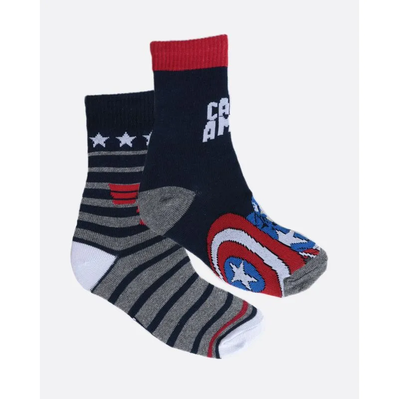 Kit de Meia Infantil 2 Pares Capitão América Marvel Cinza Marinho 30 A 33