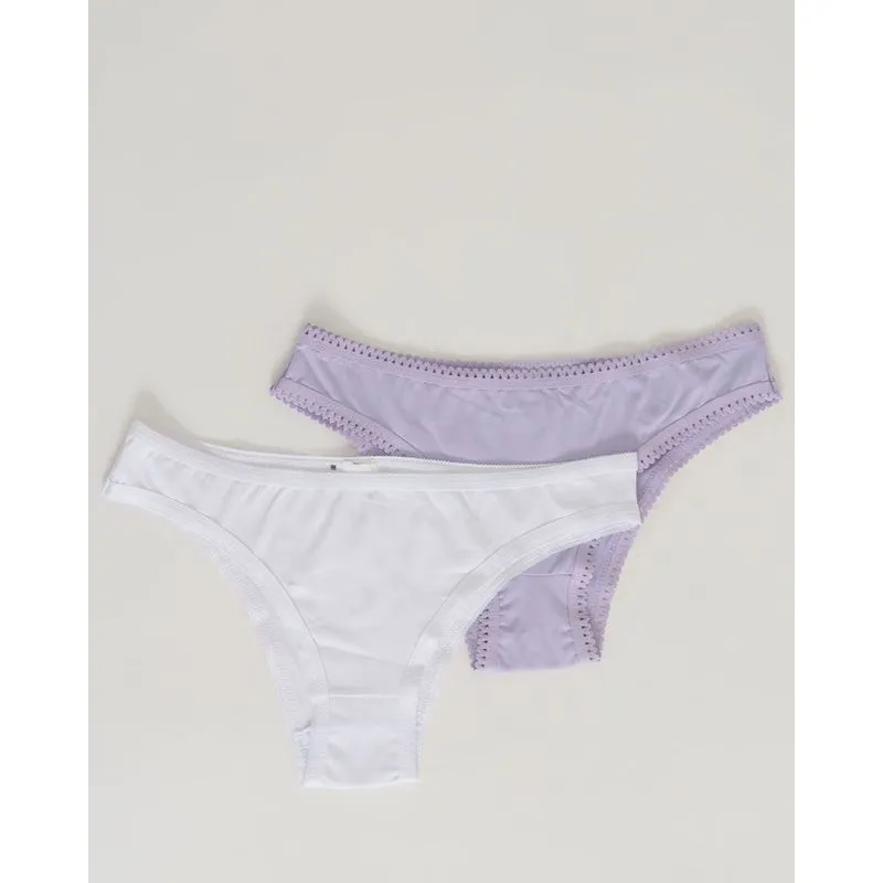 Kit 2 Calcinhas Biquíni Lisas Lilás Branca GG