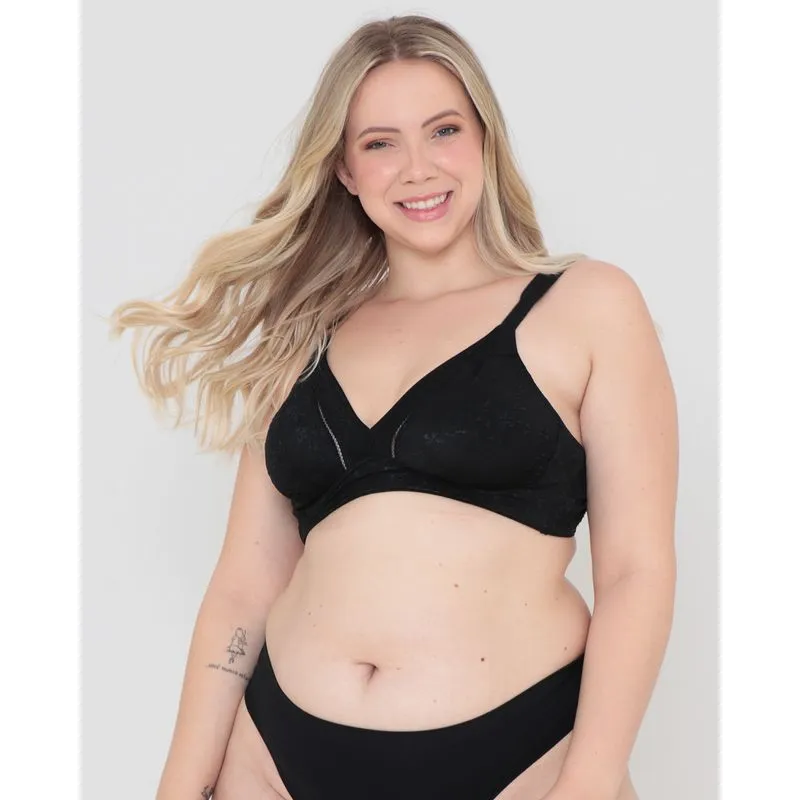 Sutiã Duloren Plus Size Sem Bojo Com Base Bordado Preto 50
