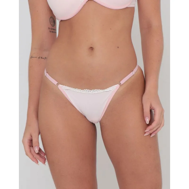 Calcinha String Texturizada com Renda Rosa Claro P