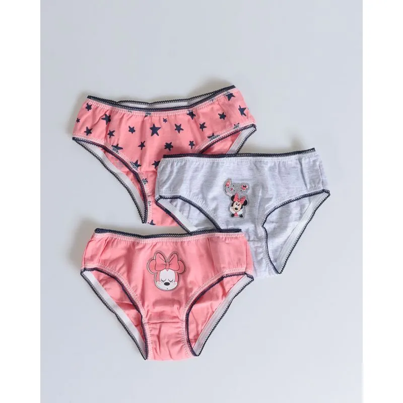 Kit 3 Peças Calcinha Bebê Minnie Mouse Disney Cinza Rosa 3