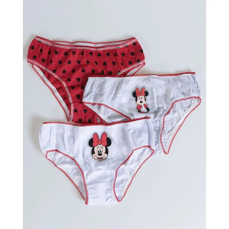 Kit Calcinha Infantil Com 3 Minnie Mouse Disney Branca Cinza Vermelha 10