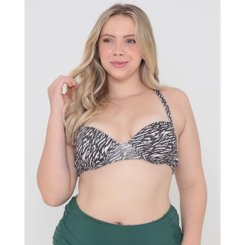 Biquíni Plus Size Feminino Top Com Bojo Estampado Preto G
