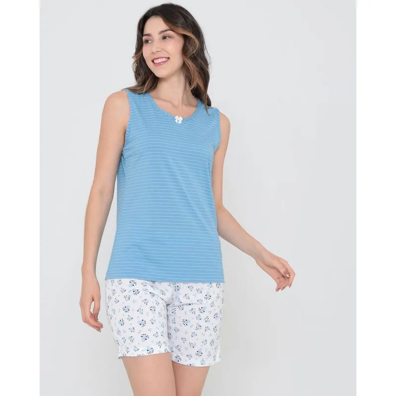 Pijama Feminino Curto Floral Azul Claro M