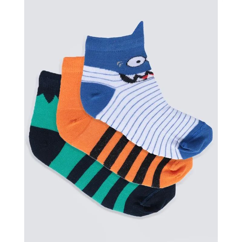 Kit de Meia Infantil 3 Pares Monstrinhos Verde Azul Laranja 22 A 25