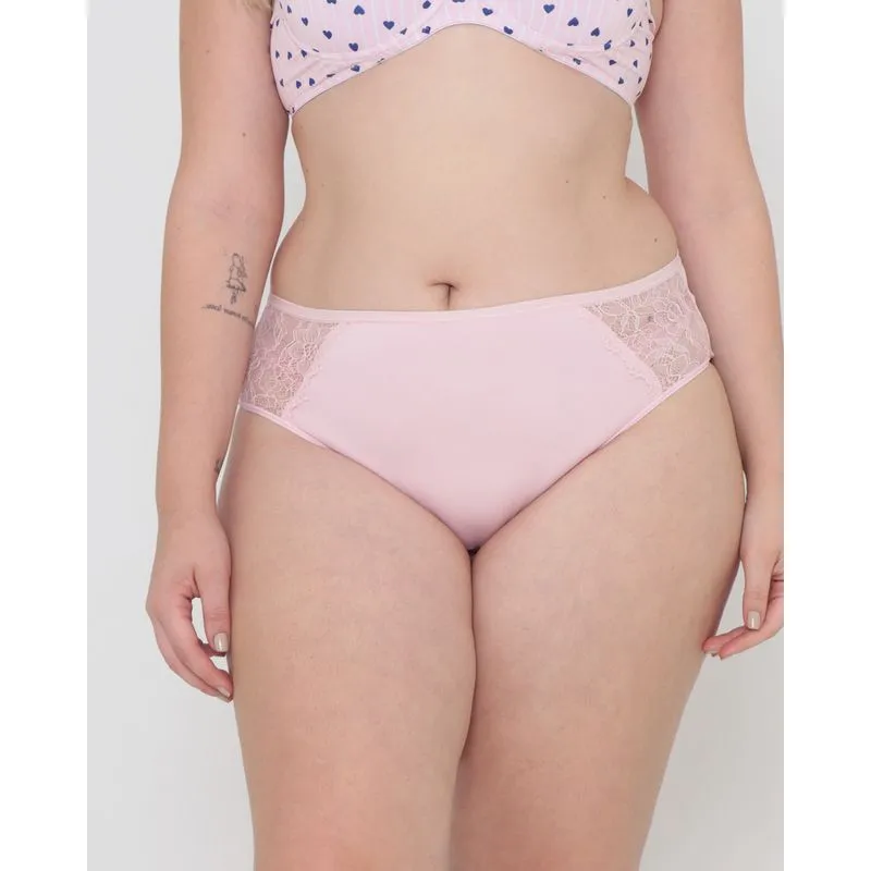 Calcinha Plus Size Alta Detalhe Renda Rosa Claro 48