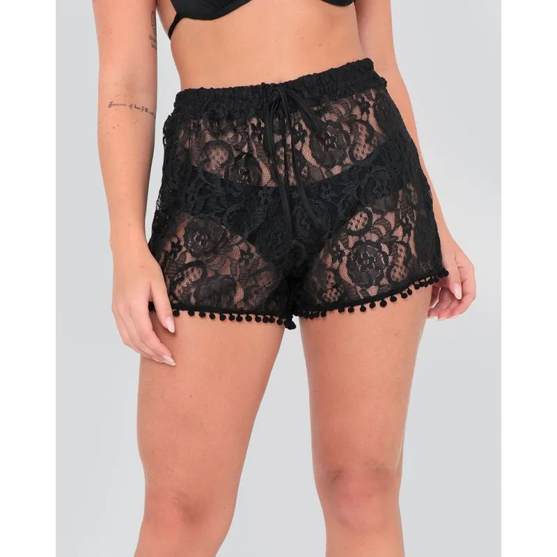 Saída De Praia Short Renda Preto GG