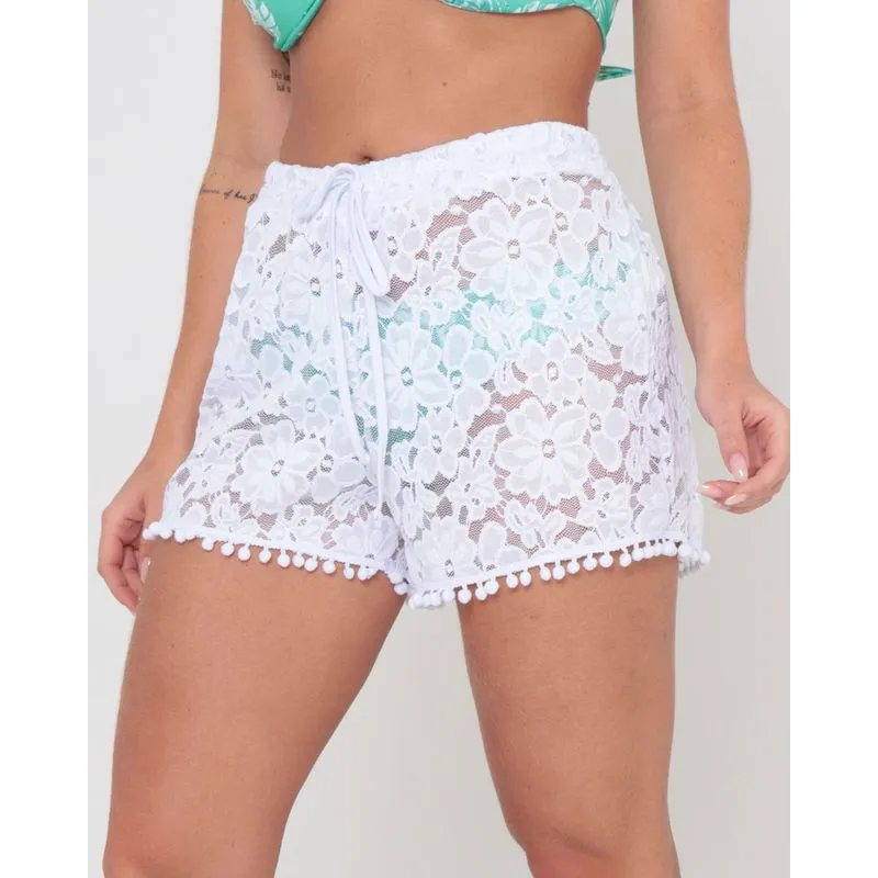Saída De Praia Short Renda Branco P