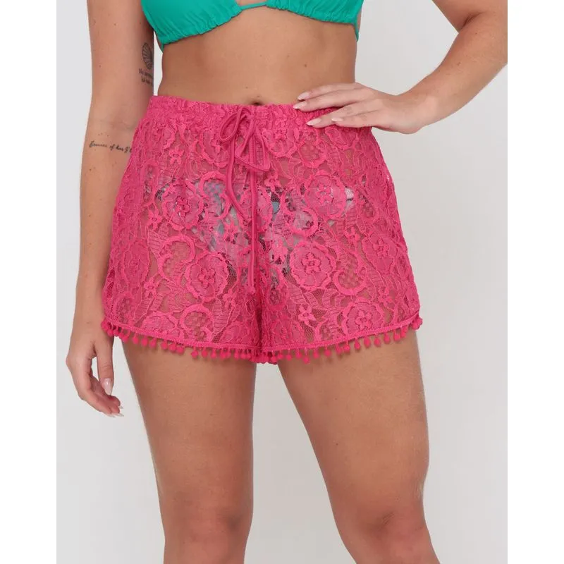 Saída De Praia Short Renda Rosa G