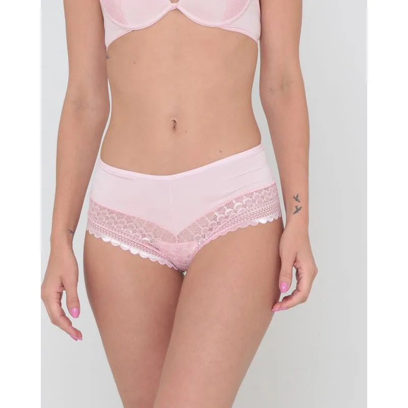 Calcinha Feminina Caleçon Avulsa Detalhe Renda Rosa M