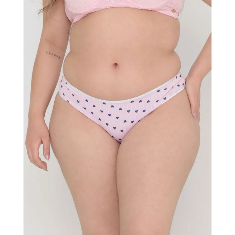 Calcinha Avulsa Alta Plus Size Estampa Corações Rosa Claro GG