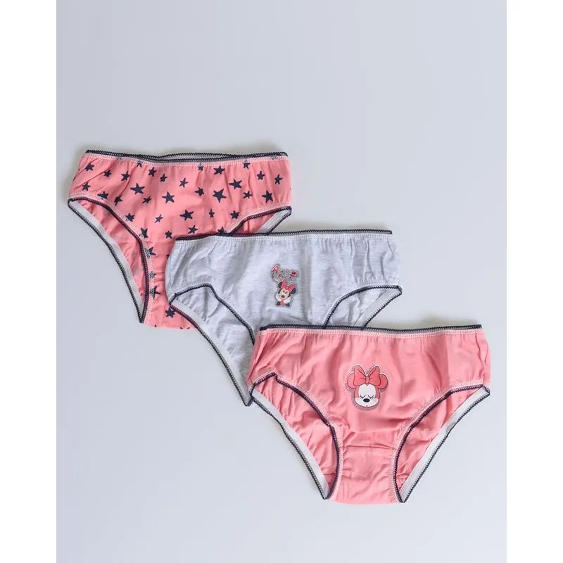 Kit 3 Peças Calcinha Infantil Minnie Mouse Disney Cinza Rosa 6