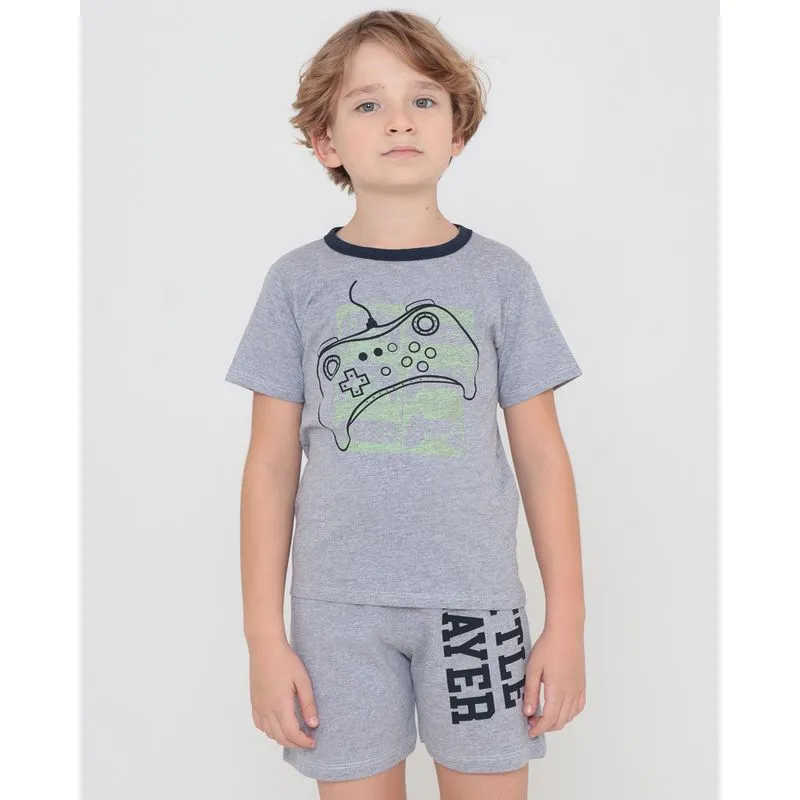 Pijama Infantil Brilha no Escuro Estampa Game Cinza 6