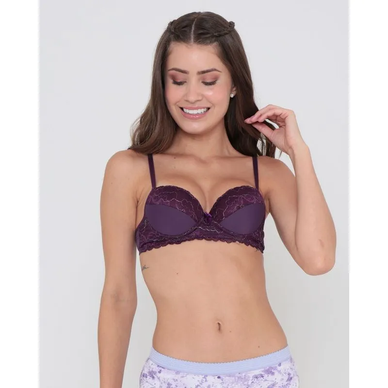 Sutiã Feminino Base Com Bojo e Renda Avulso Roxo 44