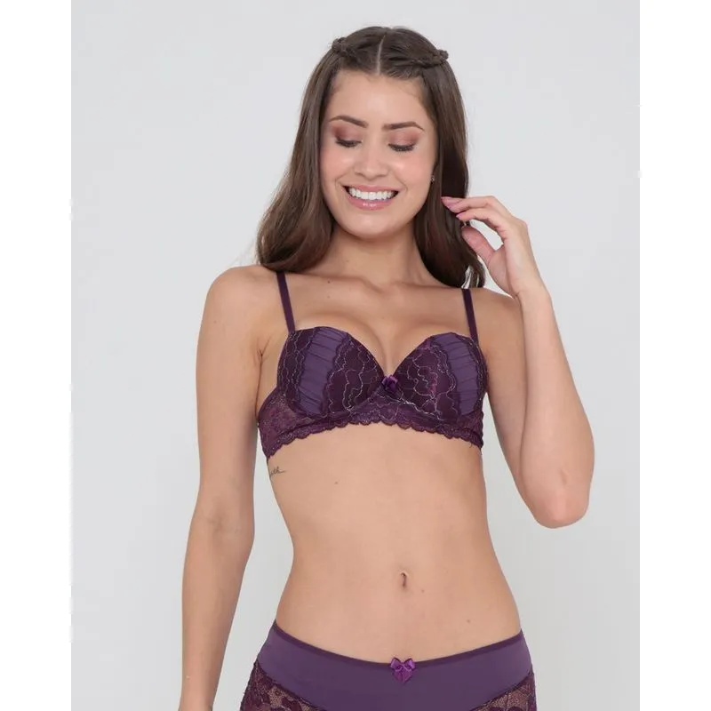 Sutiã Feminino Base Com Bojo Rendado Roxo 42