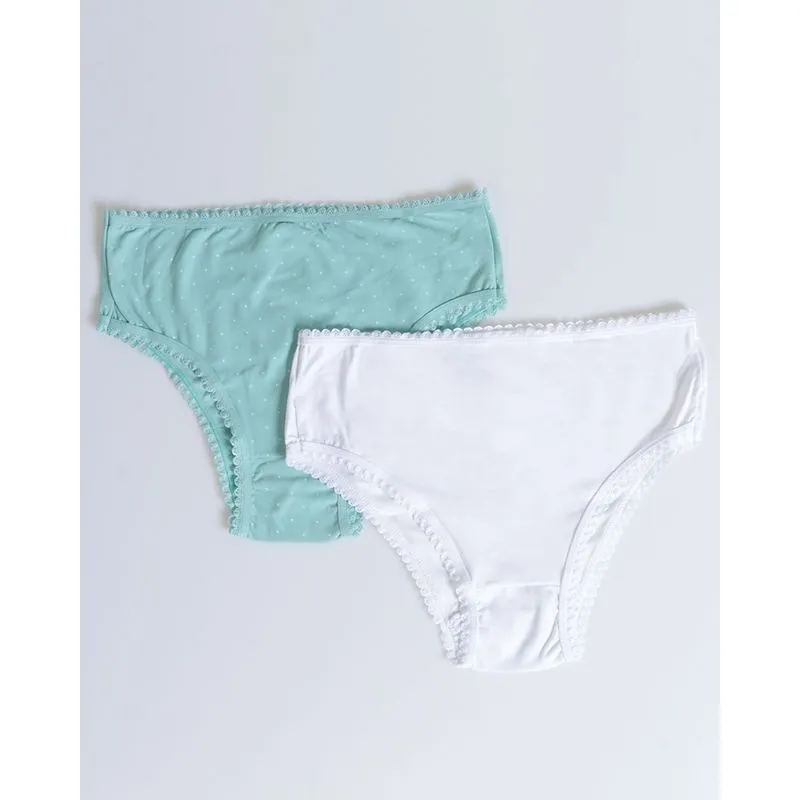 Kit 2 Peças Calcinha Alta Poliamida Branca Verde M