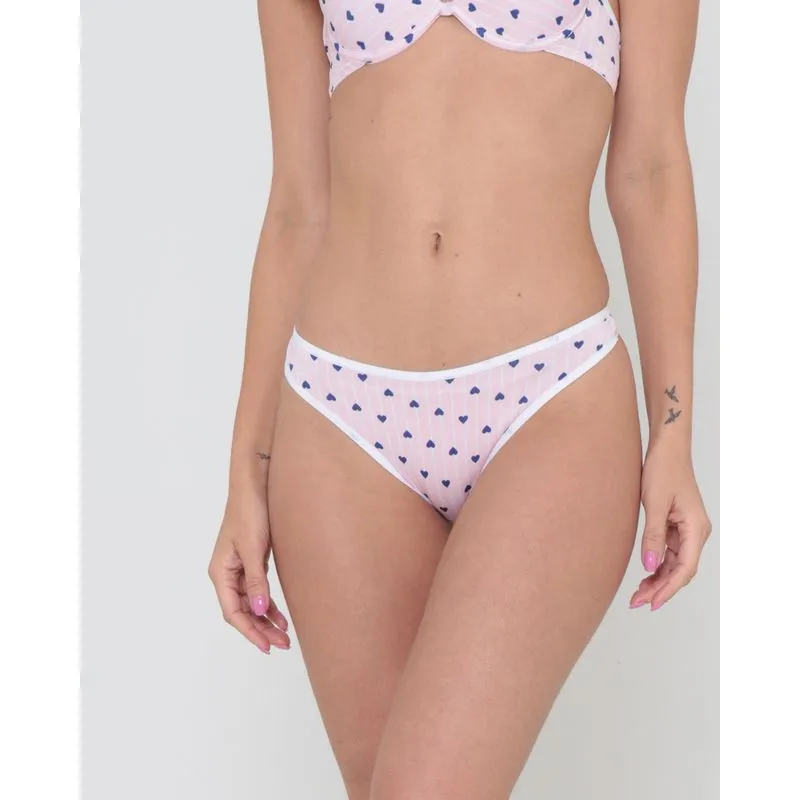 Calcinha Fio Avulsa Estampada Corações Rosa Claro GG