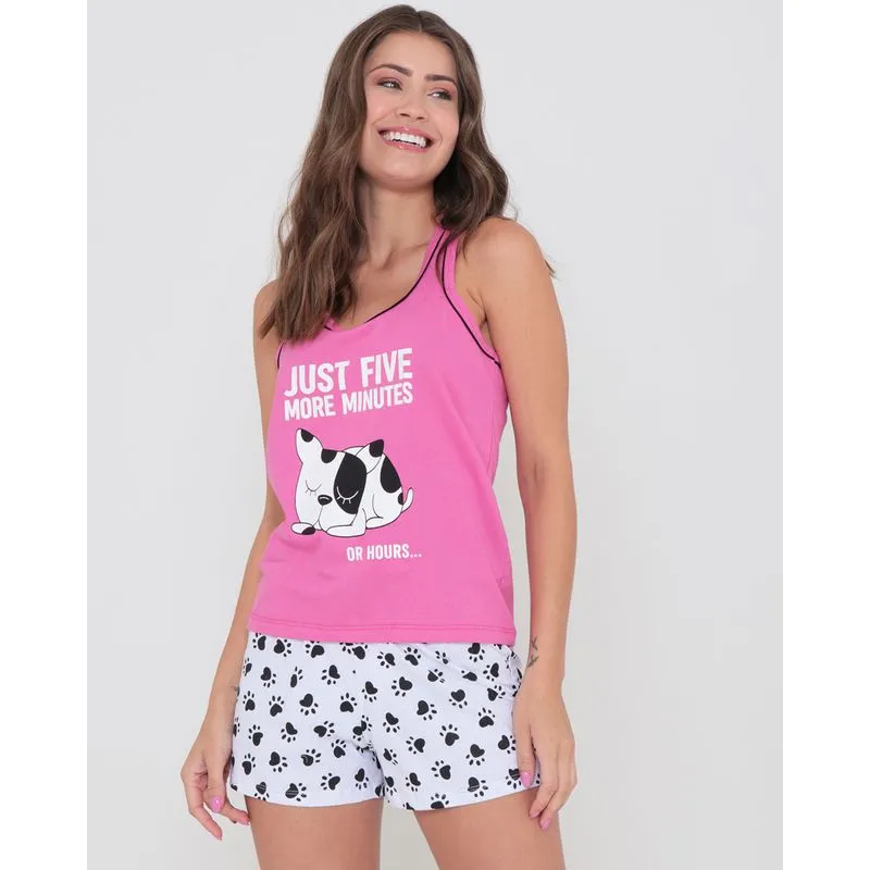 Pijama Feminino Curto Estampa Dog Rosa P