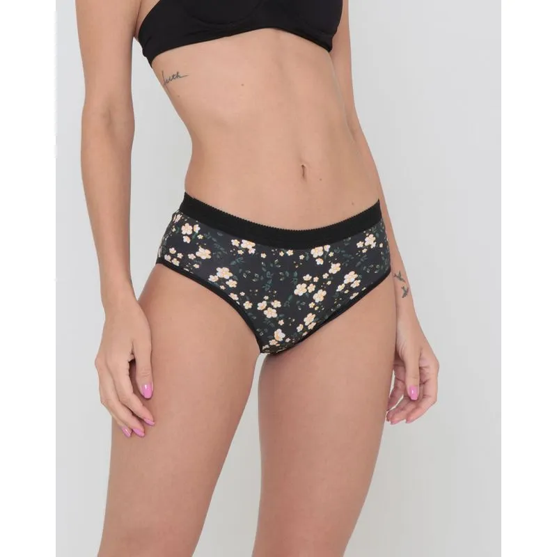 Calcinha Alta Avulsa Algodão Floral Preta G