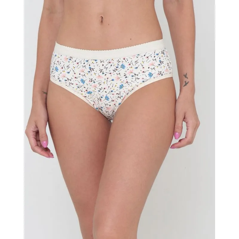 Calcinha Alta Avulsa Algodão Floral Off White P