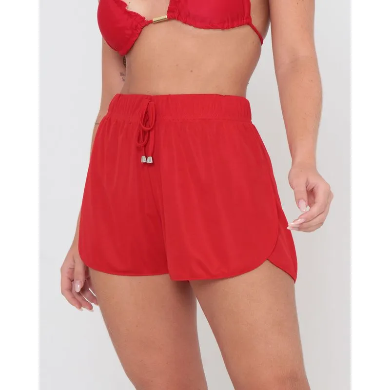 Short Feminino Saída de Praia Fenda Vermelho G