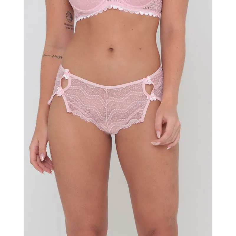 Calcinha Caleçon Fenda Com Lacinhos Renda Rosa Claro G