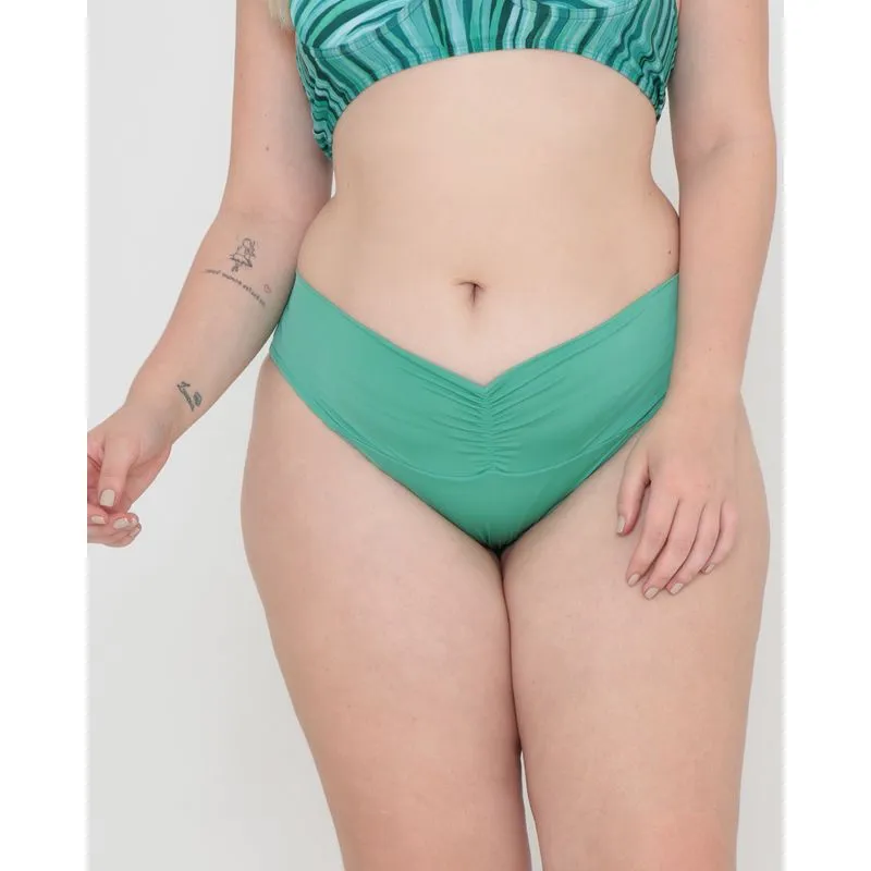 Biquíni Calcinha Plus Size Alto Franzido Liso Verde Claro 50