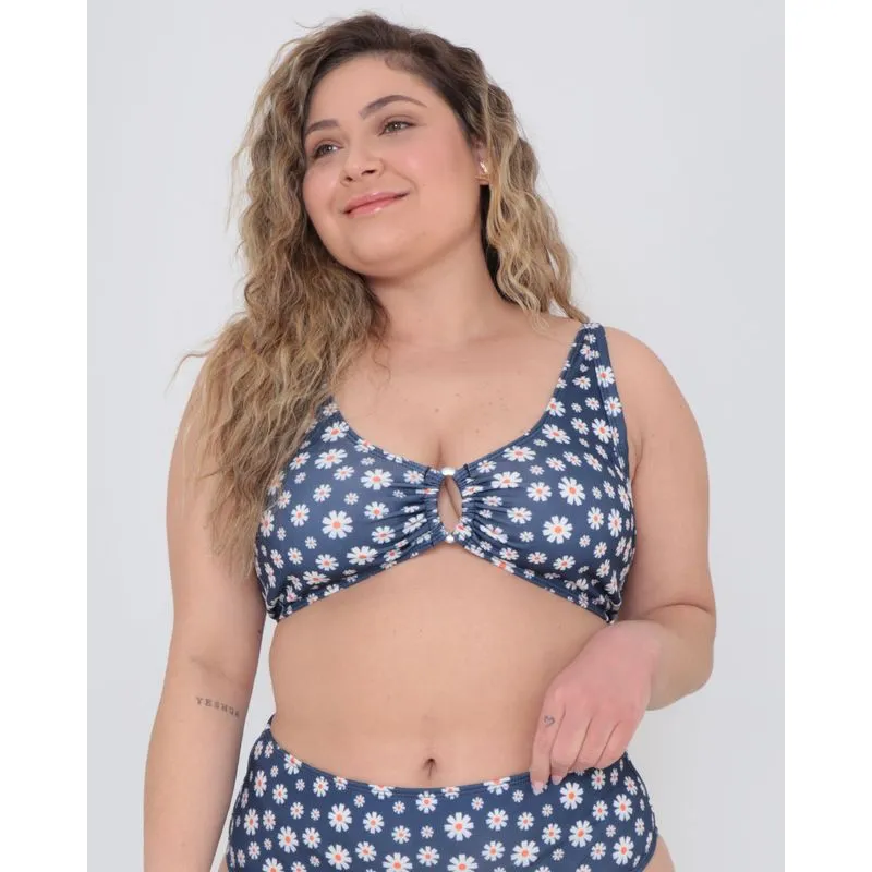 Biquíni Top Avulso Plus Size Floral Azul Marinho M