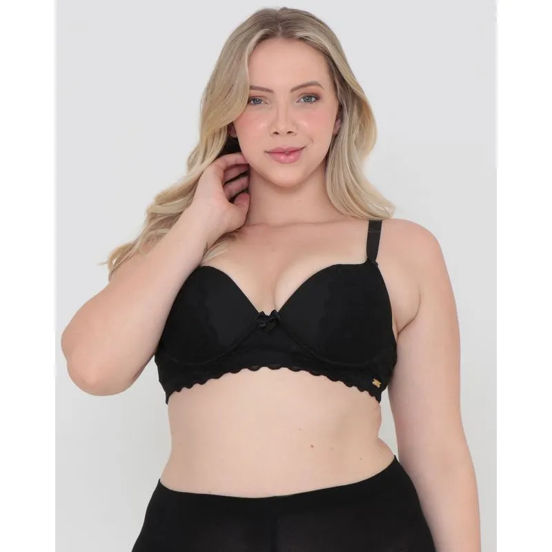 Sutiã Base Com Bojo Plus Size Detalhe Renda Preto 50