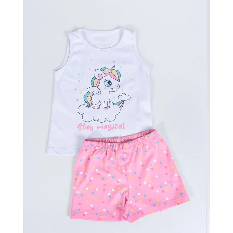 Pijama Bebê Curto Estampa Unicórnio Branco 3